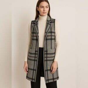 Plaid Sleeveless Coat - Gray
